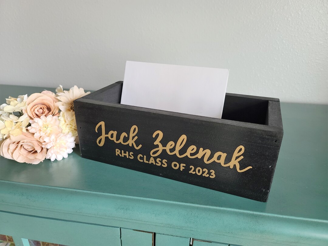 Personalized Graduation Card Box, grad party decor, keepsake gift for graduate, dorm room decor, desk organizer, custom card box | MakerPlace by Michaels Personalized Graduation Card Box, grad party decor, keepsake gift for graduate, dorm room decor, desk organizer, custom card box | MakerPlace by Michaels